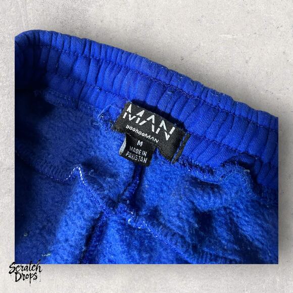 Boohoo Man Blue Sweatpants - Large Logo on Left Thigh - Size M - Picture 3 of 3